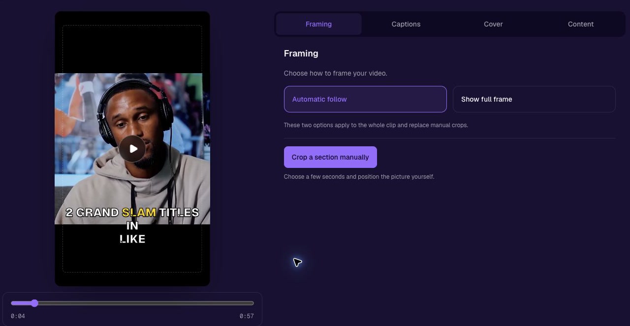 Framing controls beside the portrait podcast preview